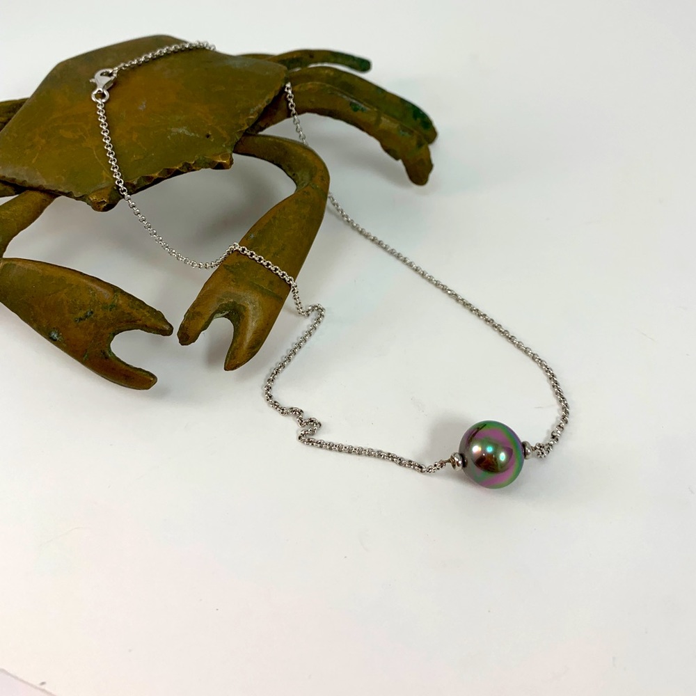 Iridescent, Oil Slick, Vintage Sphere Necklace